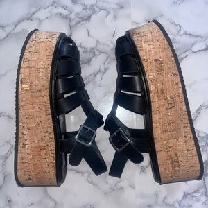 Steve Madden Black Platform Sandals with Cork Wedge